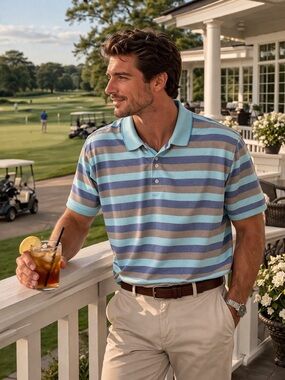Gold Label Roundtree & Yorke Polo Shirt Men’s XL Blue Stripe Performance